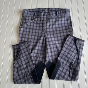 Ovation Breeches Womens 32R Plaid Denim Knee Patch Riding Pants Equestrian EUC